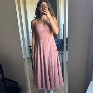 Lulu's Blush Pink Midi Dress with Spaghetti Straps